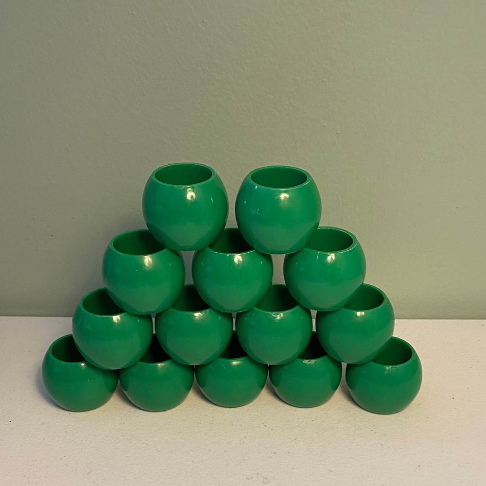 Green Hard Plastic Napkin Rings Set of 14